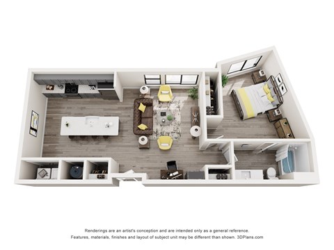 Floor plan for 1 bed, 1 bath, 890 sqft